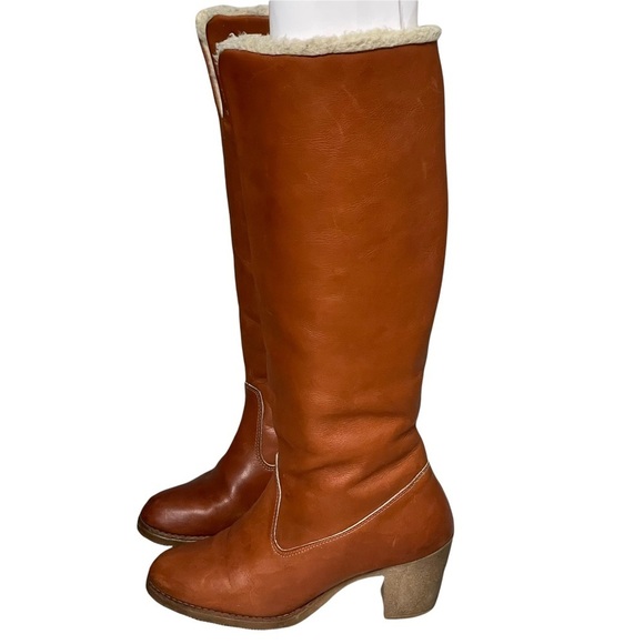 Zodiac Vintage Brown Leather Shearling Lined Heeled Boots Size 7 N (Narrow) - Picture 11 of 12